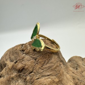 【肌容雪】天然緬甸A貨蝶翼綠翡可調節戒指 編號1050(戒圍17.0mm#10號)