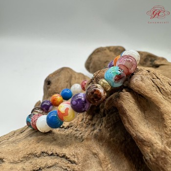 ★超殺特惠★【肌容雪】天然美石旋玉瑤珠宇宙多彩手串 編號B223