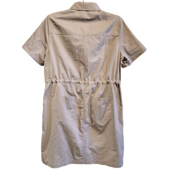 【二手精品9.9新】Prada 設計風格的工裝風抽繩短袖連身裙（洋裝）(肩40胸50長98)
