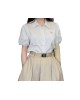 【二手精品9.9新】PRADA（普拉達）白色棉質府綢短袖襯衫(肩38胸50長62)編號S435
