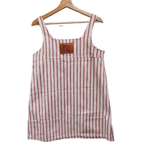 【二手精品9.9新】Fendi 的米色 FF 丹寧搭配紅色條紋裙裝(肩38胸48臀53長80)編號S444