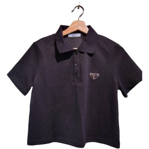 【二手精品9.9新】PRADA (普拉達) 推出經典款黑色短袖 Polo 衫(肩38胸50長53)編號S450