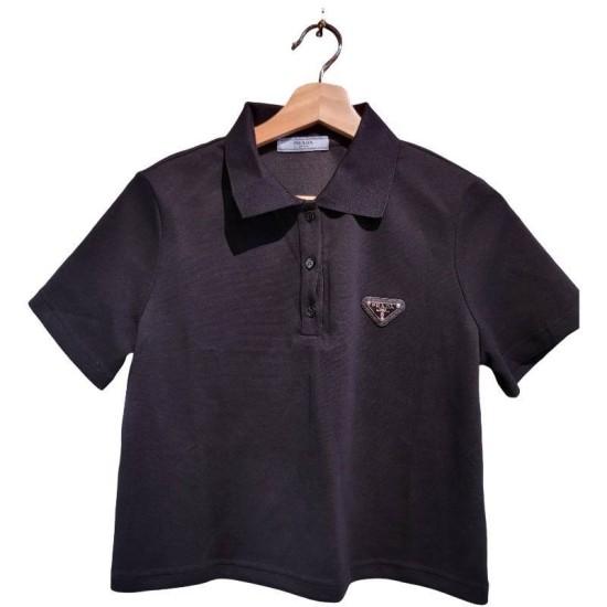 【二手精品9.9新】PRADA (普拉達) 推出經典款黑色短袖 Polo 衫(肩38胸50長53)編號S450