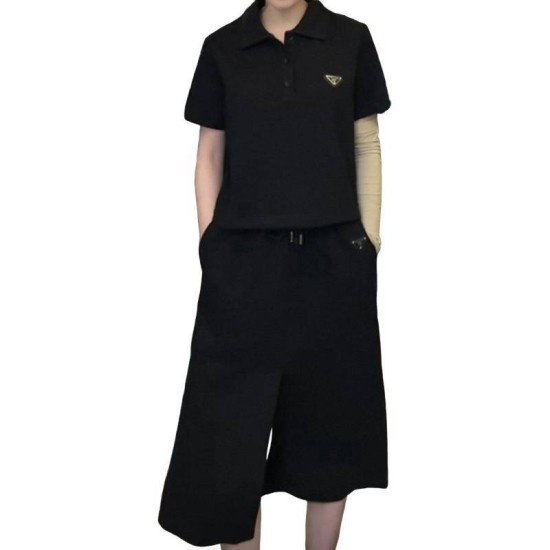 【二手精品9.9新】PRADA (普拉達)經典黑色休閒中長裙(腰36〔彈性〕臀53長73)編號S451