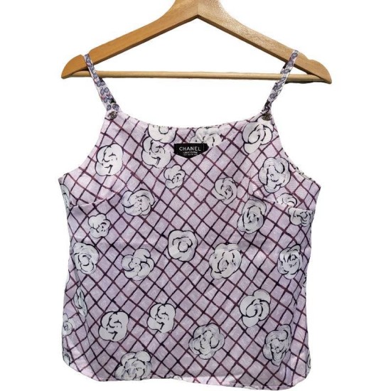 【二手精品9.9新】香奈兒 Chanel 印花細肩帶背心上衣(肩38胸46長51)編號S455