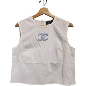 【二手精品9.9新】CHANEL Uniform（香奈兒員工制服）系列的白色無袖背心上衣(肩38胸47長50)編號S457