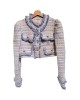 【二手精品9.9新】Chanel Boutiqu的經典天藍色斜紋軟呢（Tweed）短款外套(肩38胸48長43袖長68)編號S459