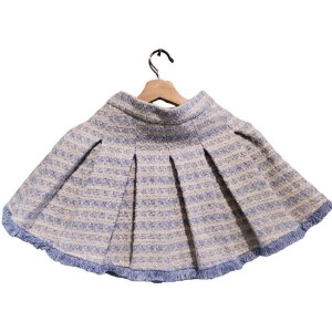 【二手精品9.9新】CHANEL 精品系列的斜紋軟呢（Tweed）百褶短裙(腰30臀44長38)編號S460