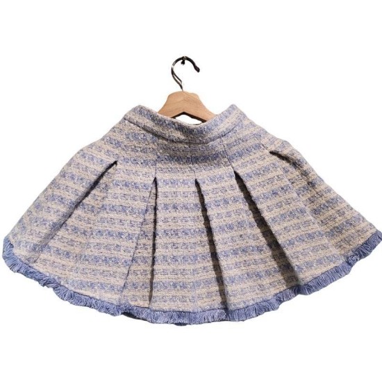 【二手精品9.9新】CHANEL 精品系列的斜紋軟呢（Tweed）百褶短裙(腰30臀44長38)編號S460