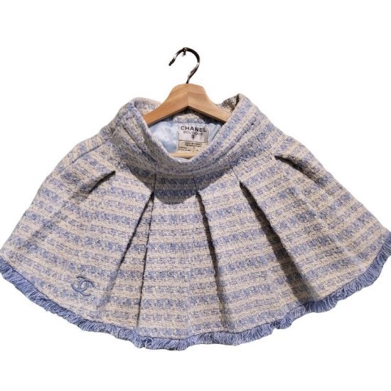 【二手精品9.9新】CHANEL 精品系列的斜紋軟呢（Tweed）百褶短裙(腰30臀44長38)編號S460