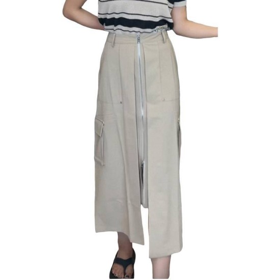 【二手精品9.9新】PRADA（普拉達）工裝風格拉鍊設計中長裙(腰36臀48長84)編號S461