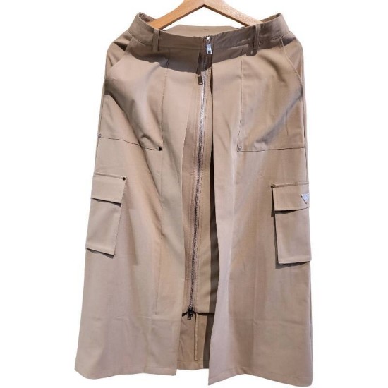 【二手精品9.9新】PRADA（普拉達）工裝風格拉鍊設計中長裙(腰36臀48長84)編號S461