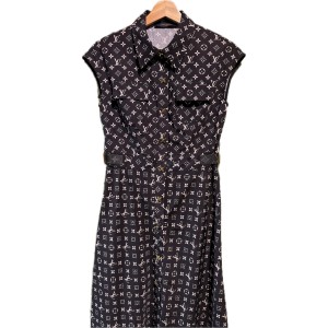 【二手精品9.9新】路易威登Louis Vuitton 的黑色Monogram 印花洋裝(肩38胸46長117)編號S471