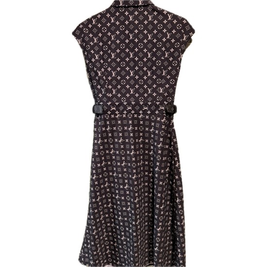【二手精品9.9新】路易威登Louis Vuitton 的黑色Monogram 印花洋裝(肩38胸46長117)編號S471