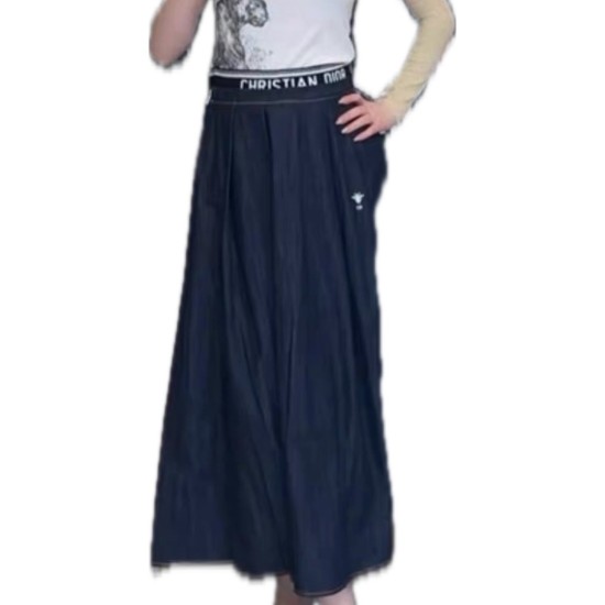 【二手精品9.9新】迪奧Christian Dior 的丹寧斗篷式中長裙(腰35臀70長84 )編號S472