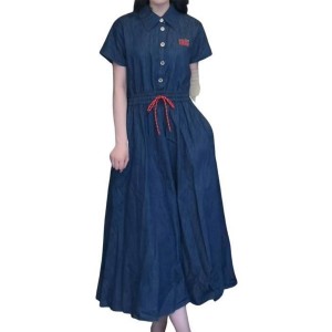 【二手精品9.9新】Miu Miu 的深藍色純棉牛仔連身裙（肩40胸58長125）編號S481