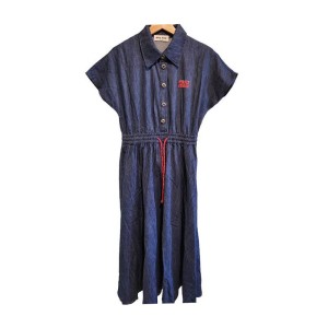 【二手精品9.9新】Miu Miu 的深藍色純棉牛仔連身裙（肩40胸58長125）編號S481