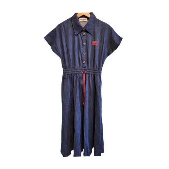 【二手精品9.9新】Miu Miu 的深藍色純棉牛仔連身裙（肩40胸58長125）編號S481