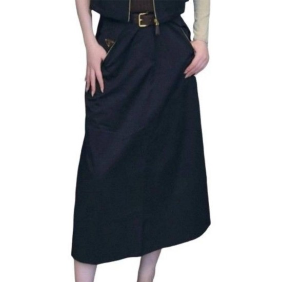 【二手精品9.9新】Prada（普拉達） 的經典款黑色工裝風長裙(腰34臀51長80 )編號S484