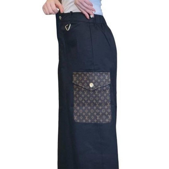 【二手精品9.9新】 Louis Vuitton（路易威登）工裝風格設計的拼接中長裙(腰33（有彈性）臀50長70)編號S486
