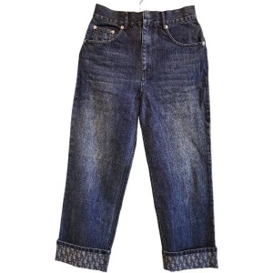 【二手精品9.9新】Christian Dior 經典的 Oblique 老花反折九分牛仔褲(腰34臀45長95（9分）)編號S489
