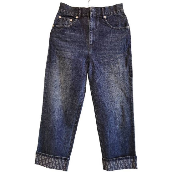 【二手精品9.9新】Christian Dior 經典的 Oblique 老花反折九分牛仔褲(腰34臀45長95（9分）)編號S489