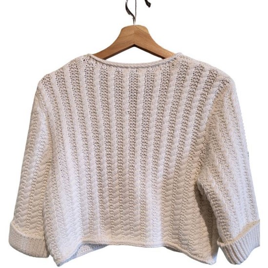 【二手精品9.9新】香奈兒（CHANEL）的白色純棉針織短款外套(肩40胸50長44)編號S490