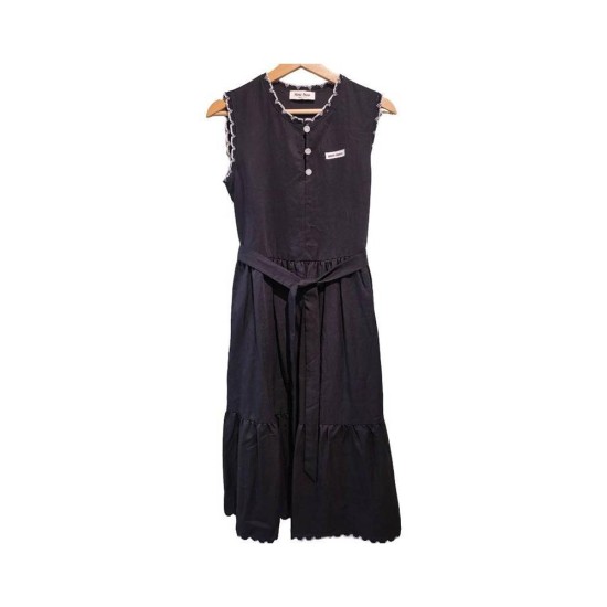 【二手精品9.9新】Miu Miu 蕾絲滾邊無袖縮腰連身裙  (肩38胸45長111)編號S500