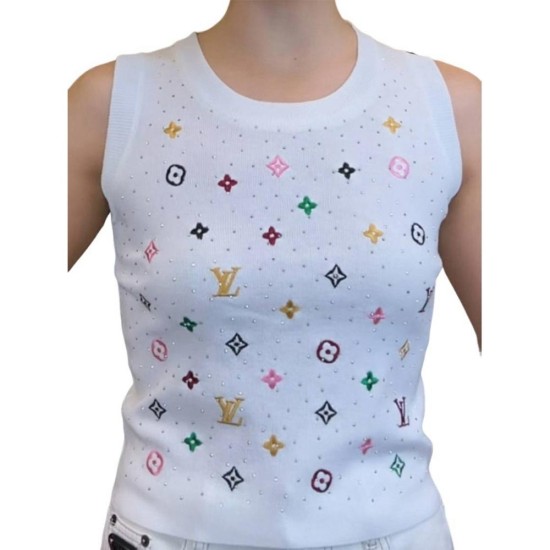 【二手精品9.9新】Louis Vuitton (路易威登) 的女士刺繡針織背心(肩36胸38長48)編號S502