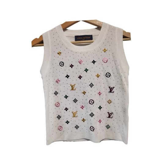 【二手精品9.9新】Louis Vuitton (路易威登) 的女士刺繡針織背心(肩36胸38長48)編號S502