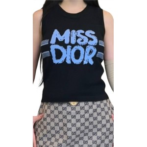 【二手精品9.9新】Christian Dior 迪奧的 “Miss Dior” 復古塗鴉風格針織背心(肩36胸36長47)編號S504