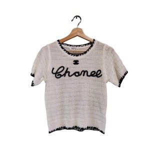  【二手精品9.9新】CHANEL 香奈兒 的字母刺繡針織短袖上衣（肩32胸46長50，有彈性） 編號S507