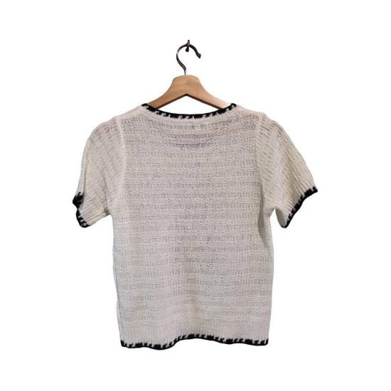  【二手精品9.9新】CHANEL 香奈兒 的字母刺繡針織短袖上衣（肩32胸46長50，有彈性） 編號S507