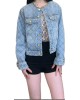 【二手精品9.9新】 CHANEL（香奈兒）菱格紋金鏈裝飾圓領牛仔夾克(肩44胸47長50袖長54)編號S512