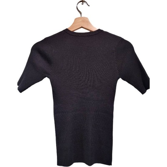 【二手精品9.9新】 CHANEL（香奈兒）珍珠雙C 釦羊毛桑蠶絲羅紋針織短袖上衣(38號肩32胸33長57)編號S513