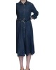 【二手精品9.9新】Christian Dior (迪奧) 的深藍色長袖丹寧（牛仔）襯衫式連身裙(肩40胸48長113袖長60)編號S516