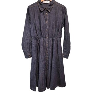 【二手精品9.9新】Christian Dior (迪奧) 的深藍色長袖丹寧（牛仔）襯衫式連身裙(肩40胸48長113袖長60)編號S516