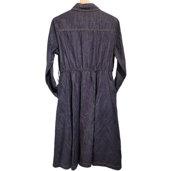 【二手精品9.9新】Christian Dior (迪奧) 的深藍色長袖丹寧（牛仔）襯衫式連身裙(肩40胸48長113袖長60)編號S516