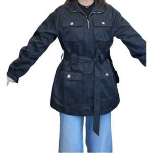 【二手精品9.9新】香奈兒（CHANEL)的黑色機能風防風外套中長版夾克(肩42胸54長74袖長60)編號S517