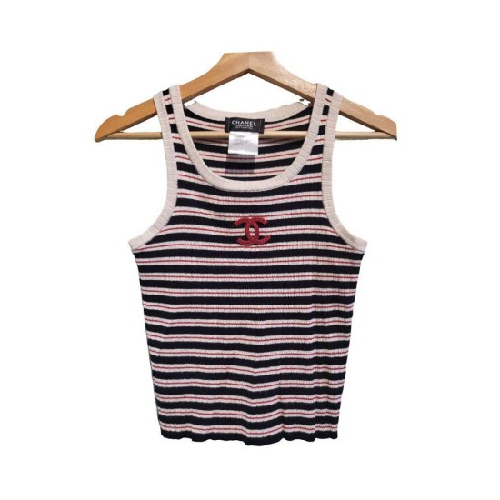 【二手精品9.9新】 Chanel（香奈兒） 經典條紋針織背心(肩38胸42長48)編號S524