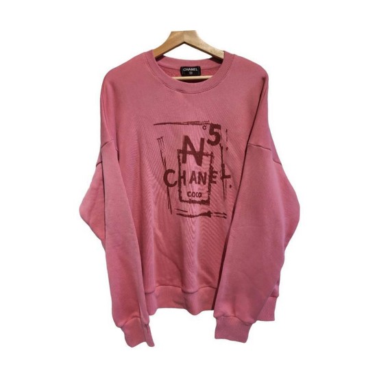【二手精品9.9新】 Chanel（香奈兒）粉色塗鴉風圓領長袖大學T（衛衣）(落肩76胸70長73袖長58)編號S526